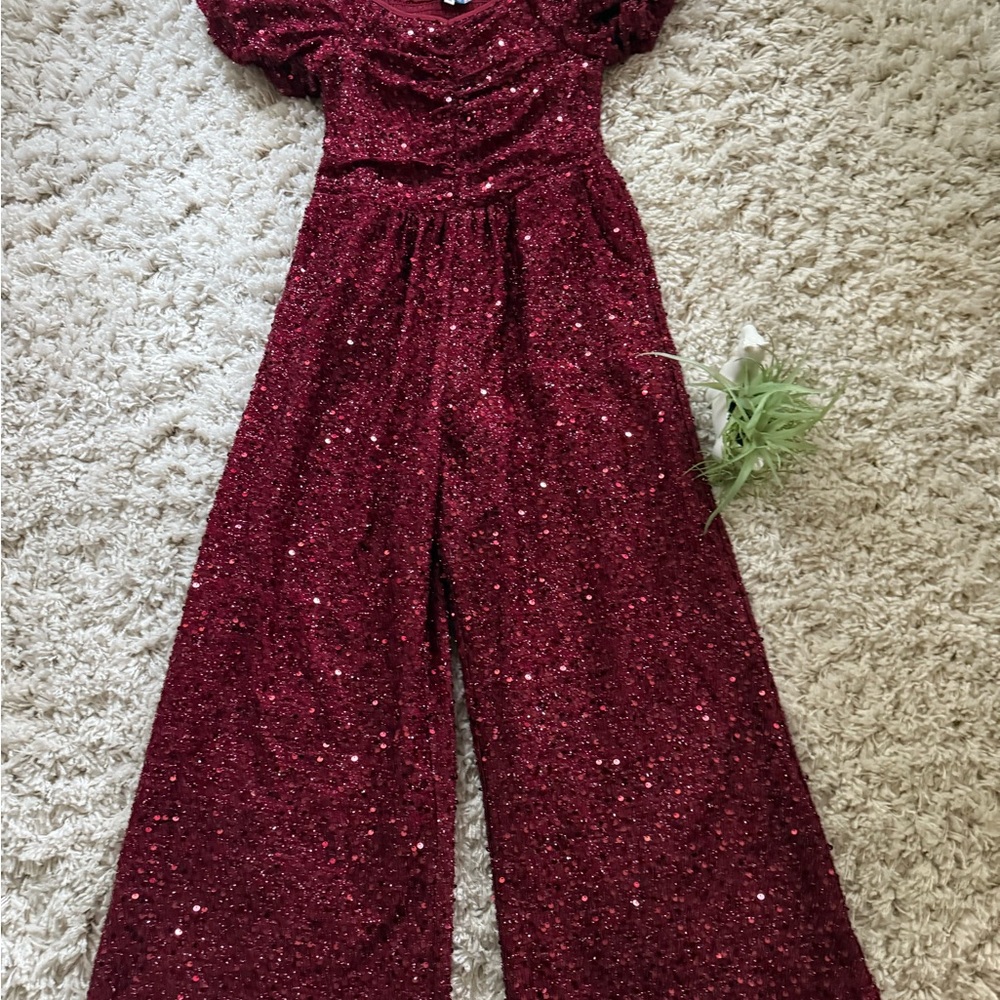 Truly Me Burgundy Sequin Jumpsuit - Picture 2 of 6